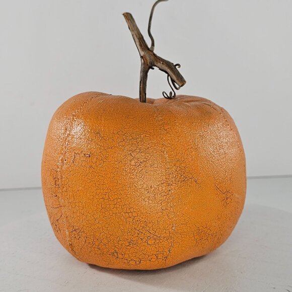 Natalie Silitch Folk Art Pumpkin Rustic Wooden Stem Crackle...
